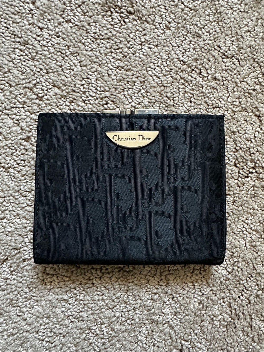 Dior Black Jacquard Canvas Wallet with Silver Plaque